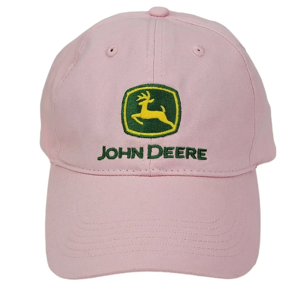 John Deere Logo Hat Women OS Pink Cotton Embroidered Adjustable Baseball Cap SEO